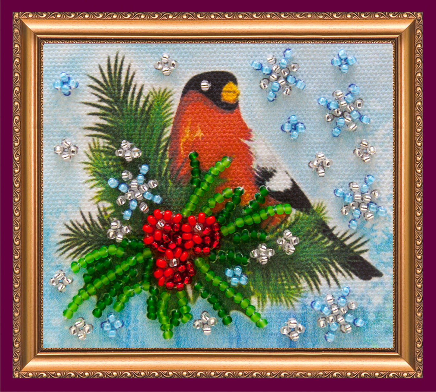 Bullfinch Bead Embroidery Magnet