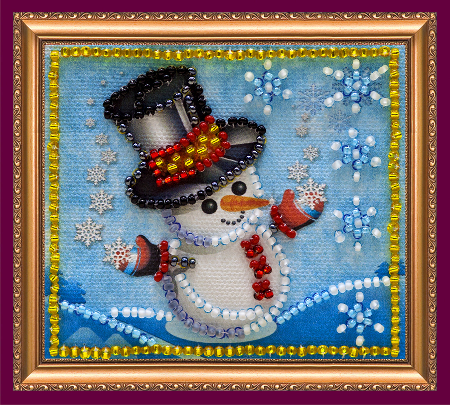 Happy New Year 5 Snowman Bead Embroidery Magnet