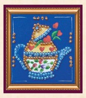 Kettle on Blue Mini Bead Embroidery