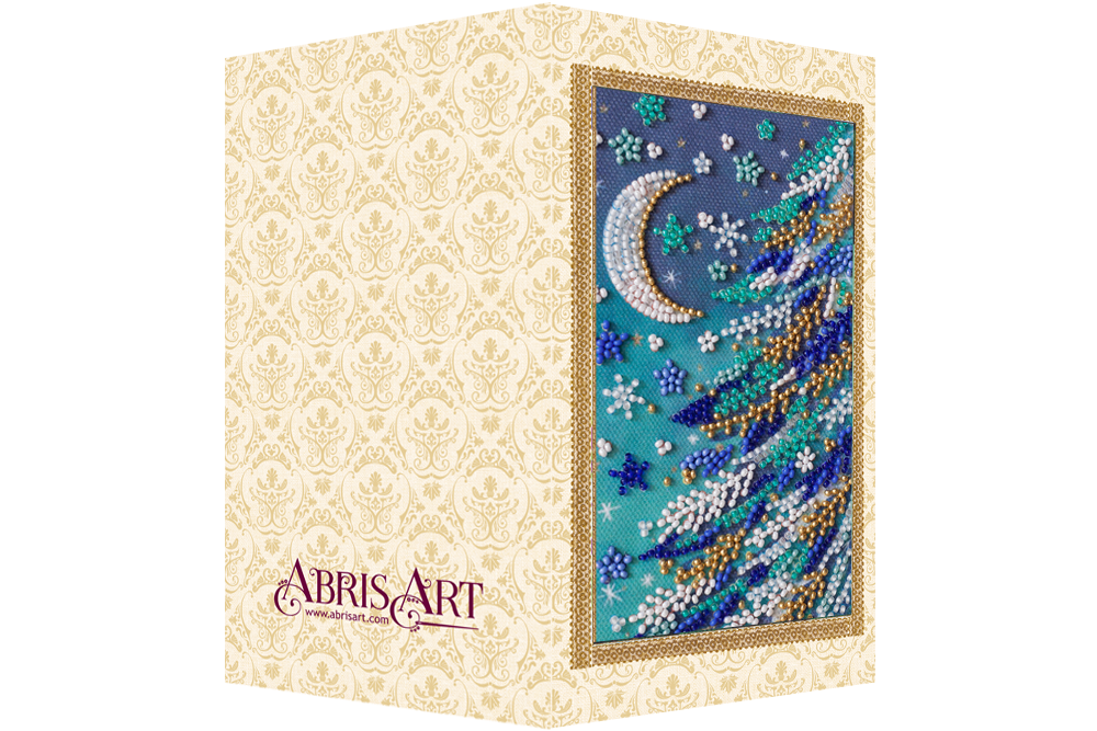 Snowy Night Greeting Card Bead Embroidery