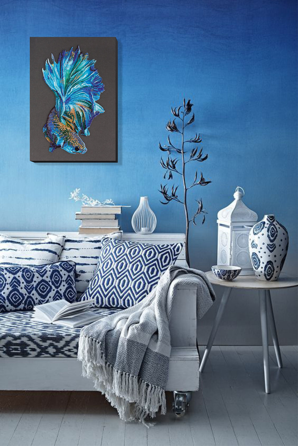 Blue Gold Bead Embroidery