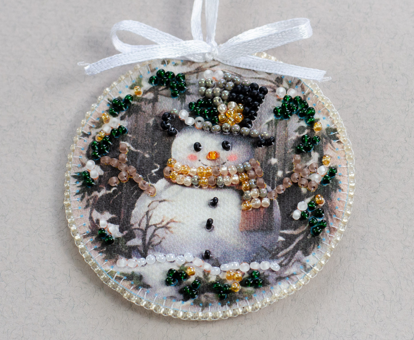 Winter Guest Ornament Bead Embroidery
