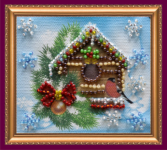 Happy New Year 2 Birdhouse Bead Embroidery Magnet