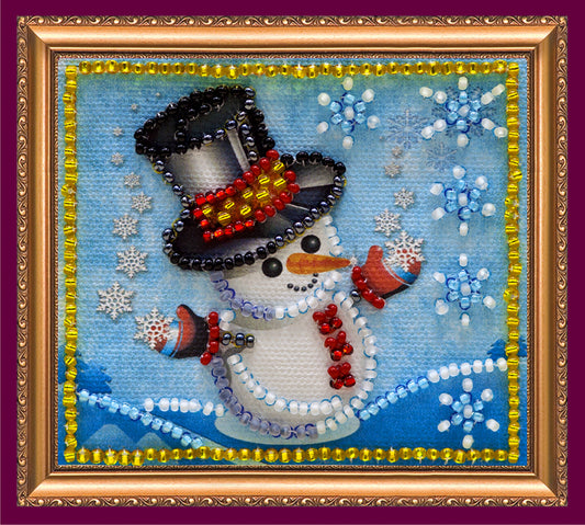 Happy New Year 5 Snowman Bead Embroidery Magnet