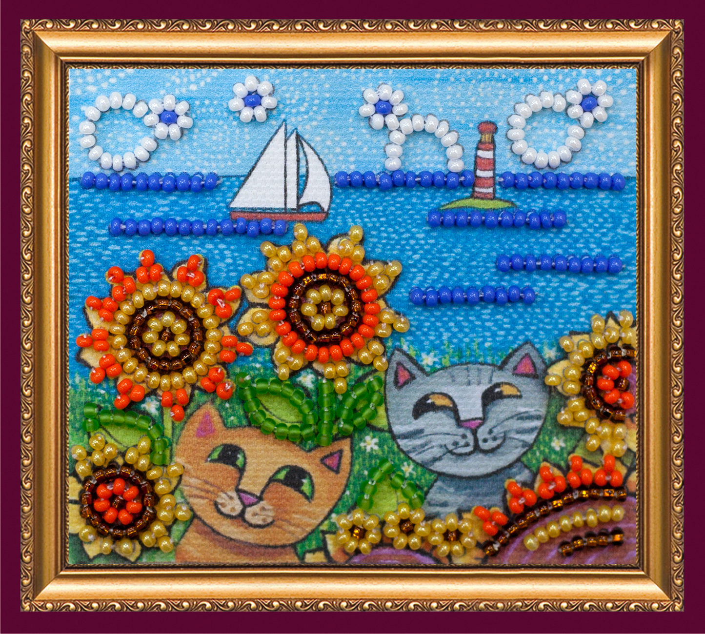 Holiday Romance Cats Bead Embroidery