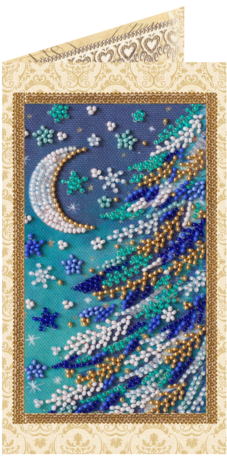Snowy Night Greeting Card Bead Embroidery