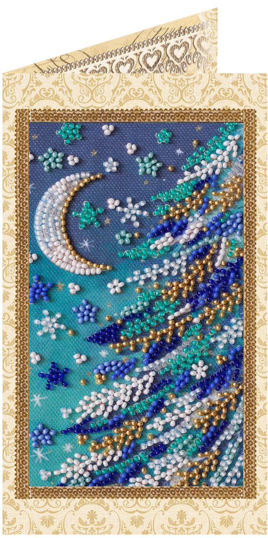 Snowy Night Greeting Card Bead Embroidery