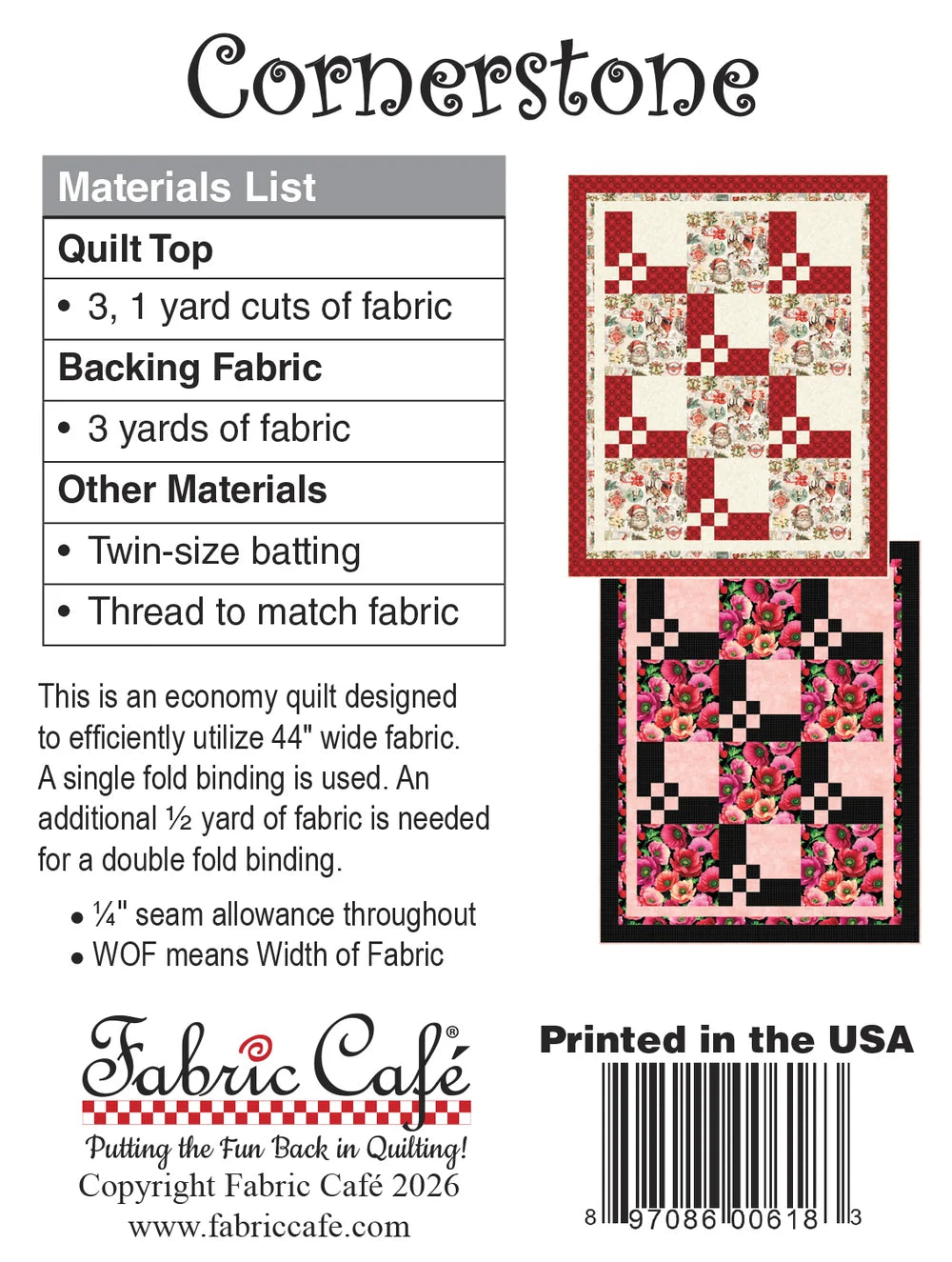 Cornerstone 3-Yard Quilt Pattern